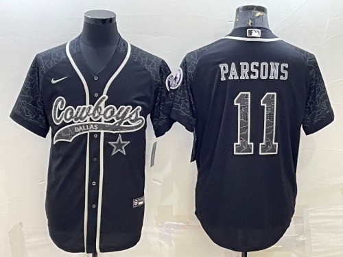 Men's Dallas Cowboys #11 Micah Parsons Black Reflective With Patch Cool Base Stitched Baseball Jersey
